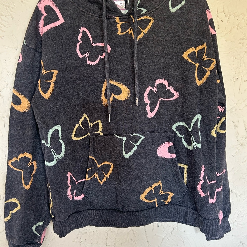 Grey Butterfly Print Hoodie